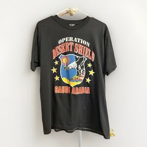 Vintage Operation Desert Shield Shirt Mens Large Black Saudi Arabia‎ Graphic 90s